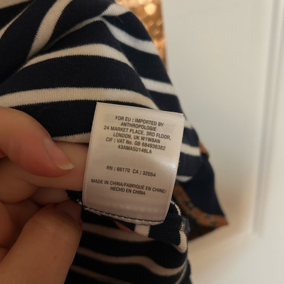 Anthropologie Postmark Navy and White Striped Top with Ruffle Detail Size Medium - Picture 8 of 10